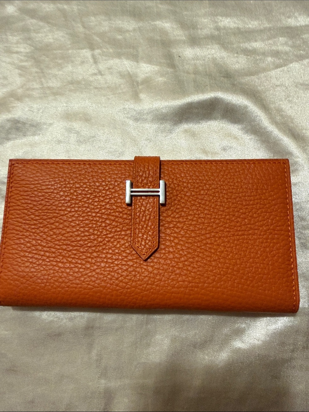 Hermes Orange Togo Leather Wallet with Palladium H Logo